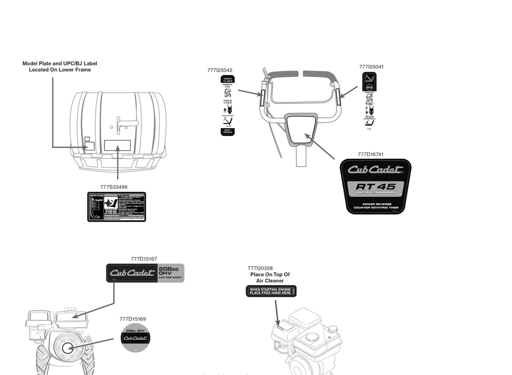 Label Map Diagram and Parts List for RT45 (21AA40M8756)(2017) Cub Cadet Tiller
